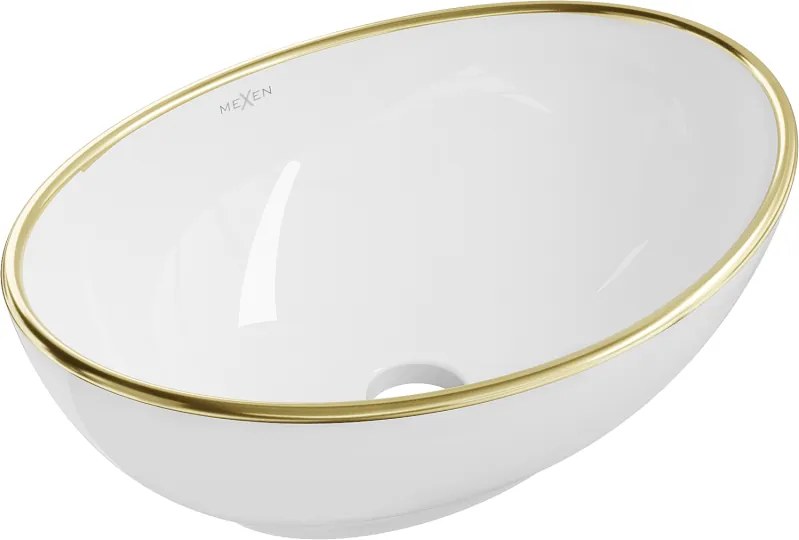 Mexen Elza lavatório de bancada 40 x 33 cm, branco/borda dourada - 21014005