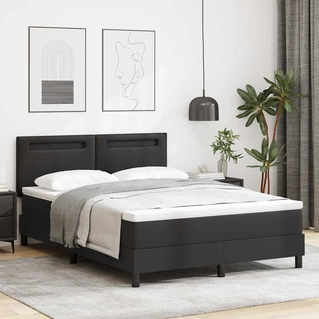 Cama Box com Colchão - Preta, 140 x 200 cm, de Couro Sintético