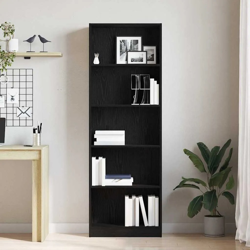 Estante de Carvalho Preto - 60 x 24 x 176 cm, Feita de Madeira de Enge