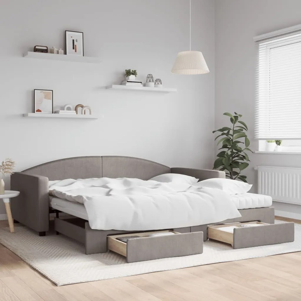 Sofá-cama c/ gavetão/gavetas 100x200cm tecido cinza-acastanhado