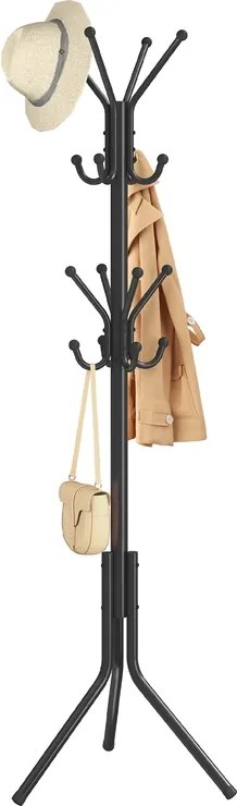 Cabide metálico 48 x 43 x 175 cm com ganchos para roupas e acessórios, preto