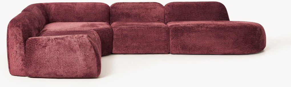 Sofá de canto modular XL em teddy-bouclé com chaise longue Wolke (4 lugares)