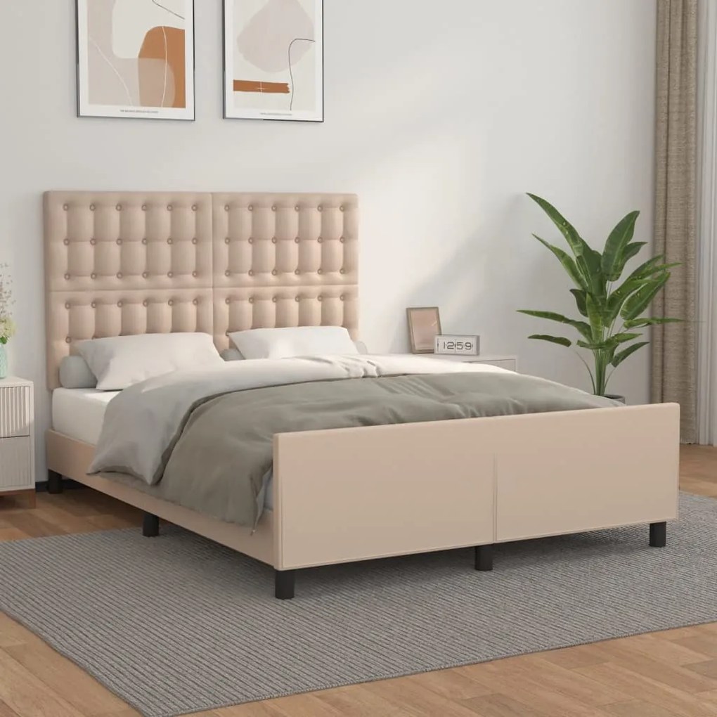 vidaXL Estrutura cama c/ cabeceira couro artif. 140x190 cm cappuccino