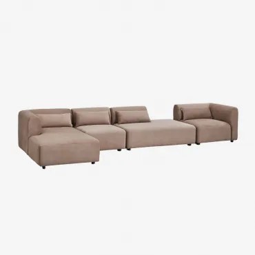 Sofá Modular Chaise Longue Esquerdo De 4 Peças Com Divã Fogler Bombazina Castanho Camel - Sklum