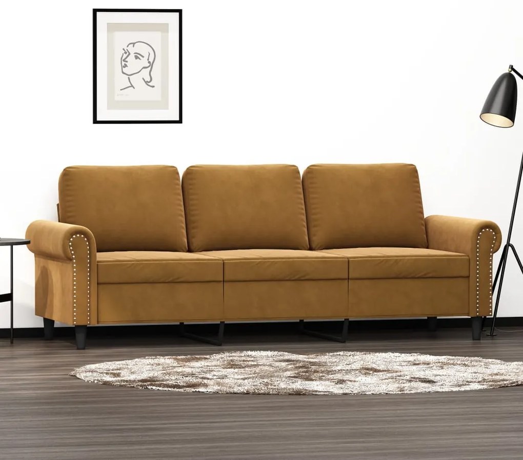 vidaXL Sofá de 3 lugares 180 cm veludo castanho