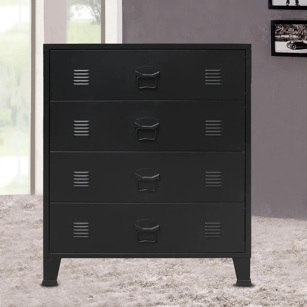 vidaXL Armário de gavetas em metal estilo industrial 78x40x93 cm preto