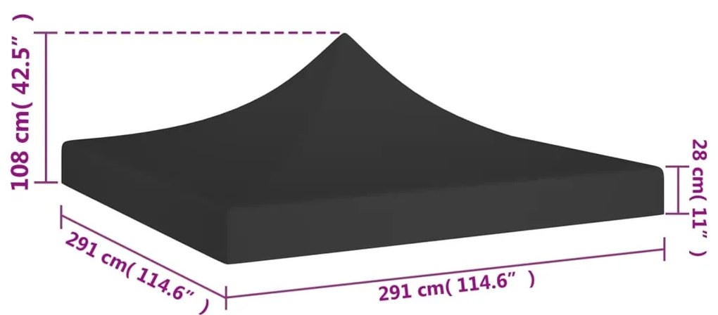 Teto para tenda de festas 3x3 m 270 g/m² preto