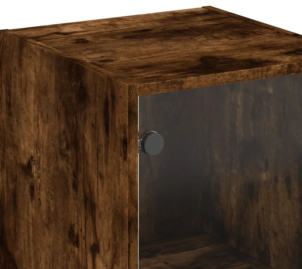 Aparador alto c/ portas de vidro 35x37x142 cm carvalho fumado