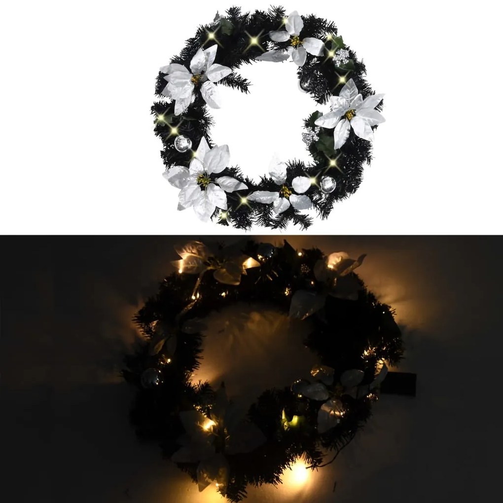 Grinalda de Natal com luzes LED 60 cm PVC preto