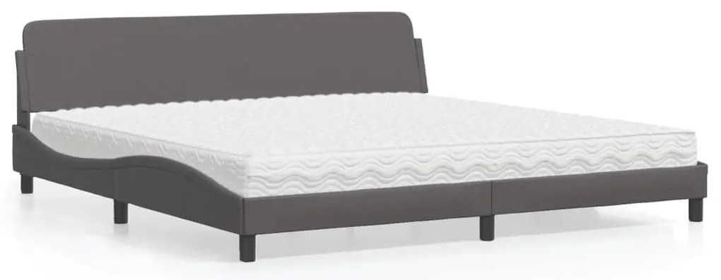 vidaXL Cama com colchão 200x200 cm couro artificial cinzento