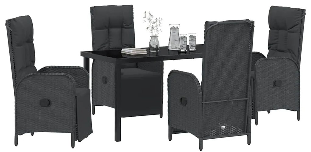 Conjunto de Jantar de Jardim com 5 Peças e Almofadas em Rattan Preto e