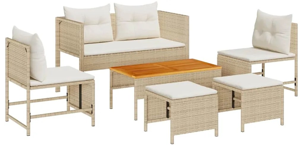 Conjunto de Sofá para Exterior Bege e Creme Rattan e Tecido Médio