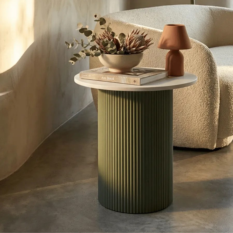 MESA DE APOIO EM MÁRMORE ARTIFICIAL FRANKFURT 40X42X45 CM VERDE E BRANCO