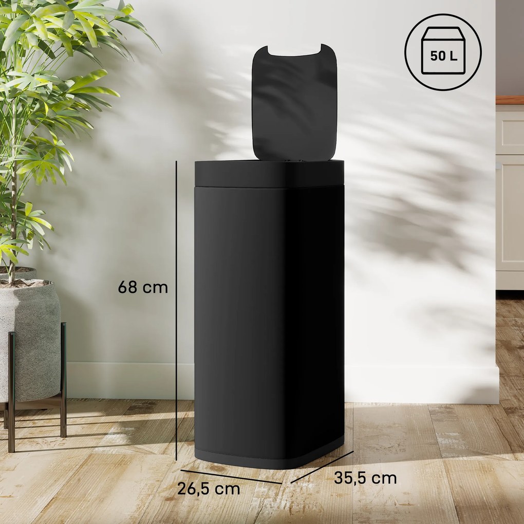 Caixote do lixo de cozinha automático de 50 L, com sensor de movimento, funciona a pilhas, 26,5 x 35,5 x 68 cm, preto