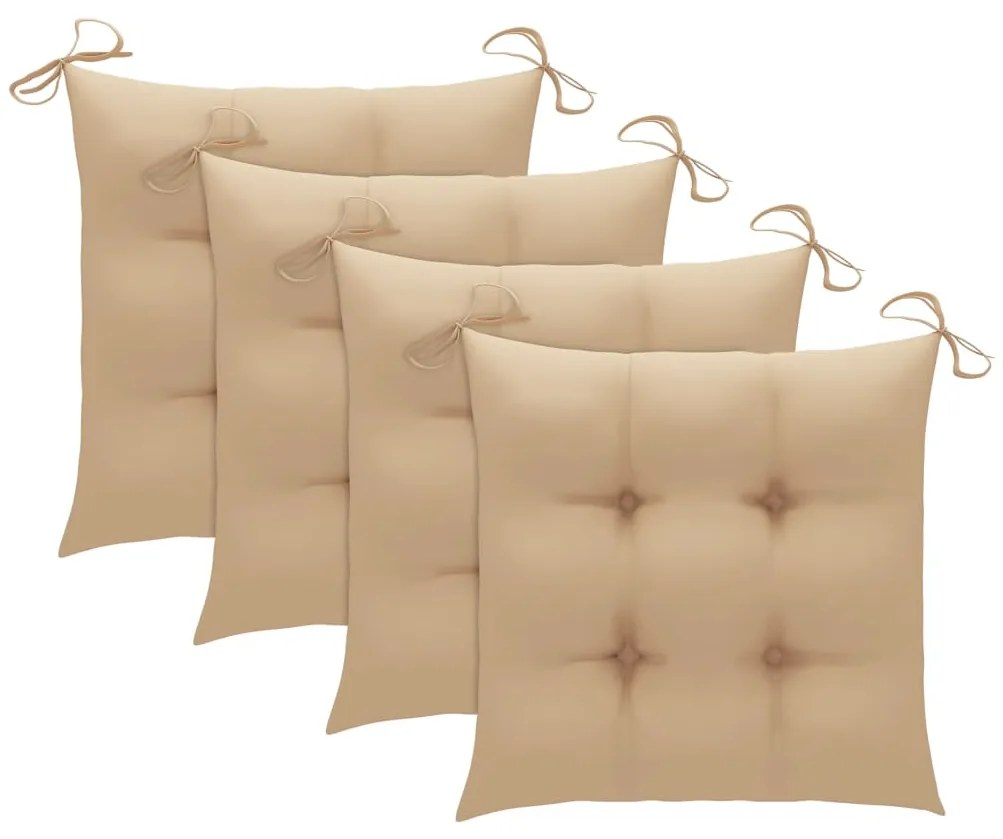 Cadeiras de jardim c/ almofadões beges 4 pcs teca maciça