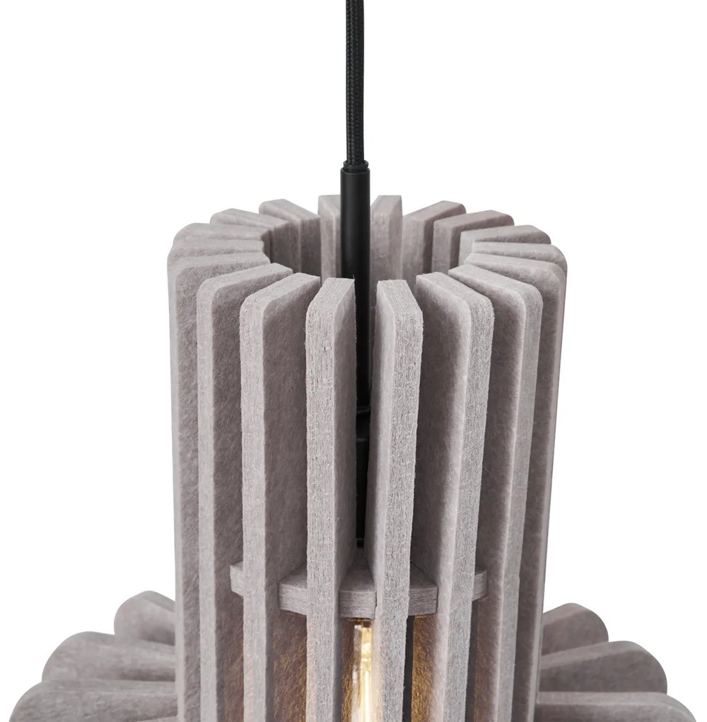Candeeiro suspenso retro preto com taupe 3-luzes - Felt Retro