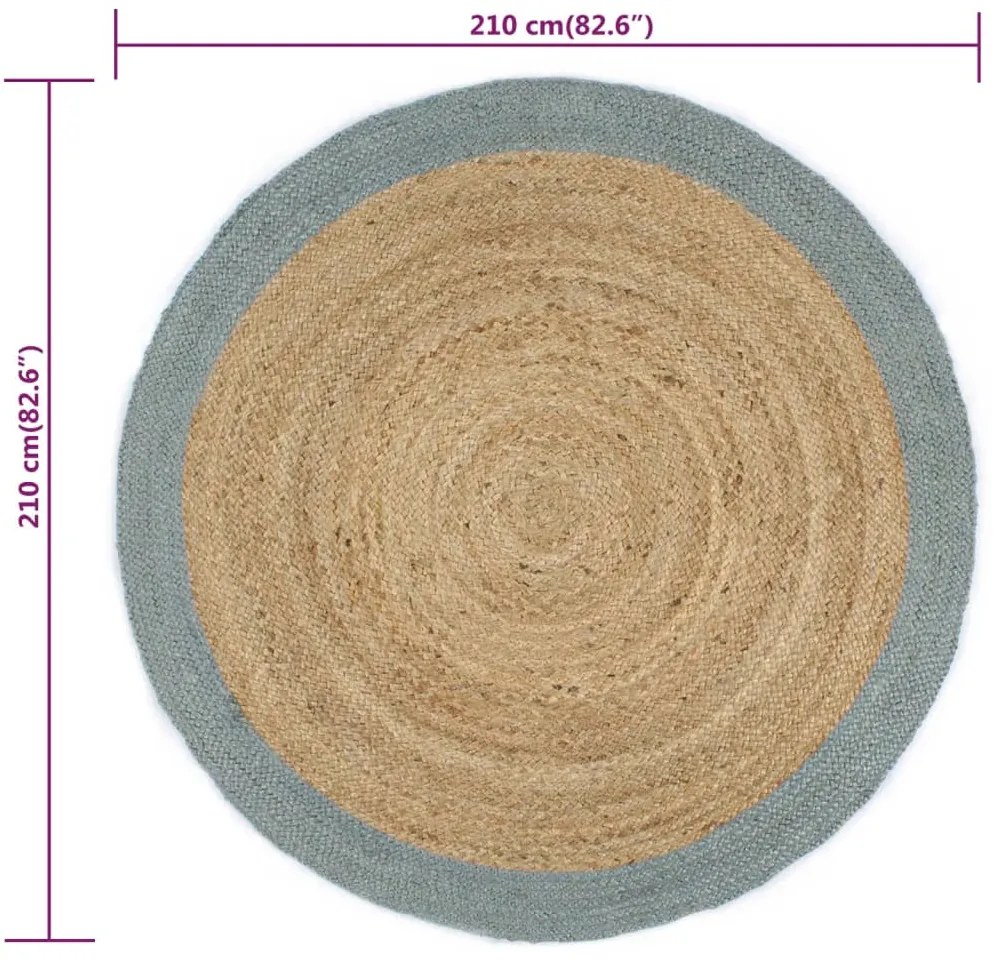 Tapete artesanal em juta com rebordo verde azeitona 210 cm