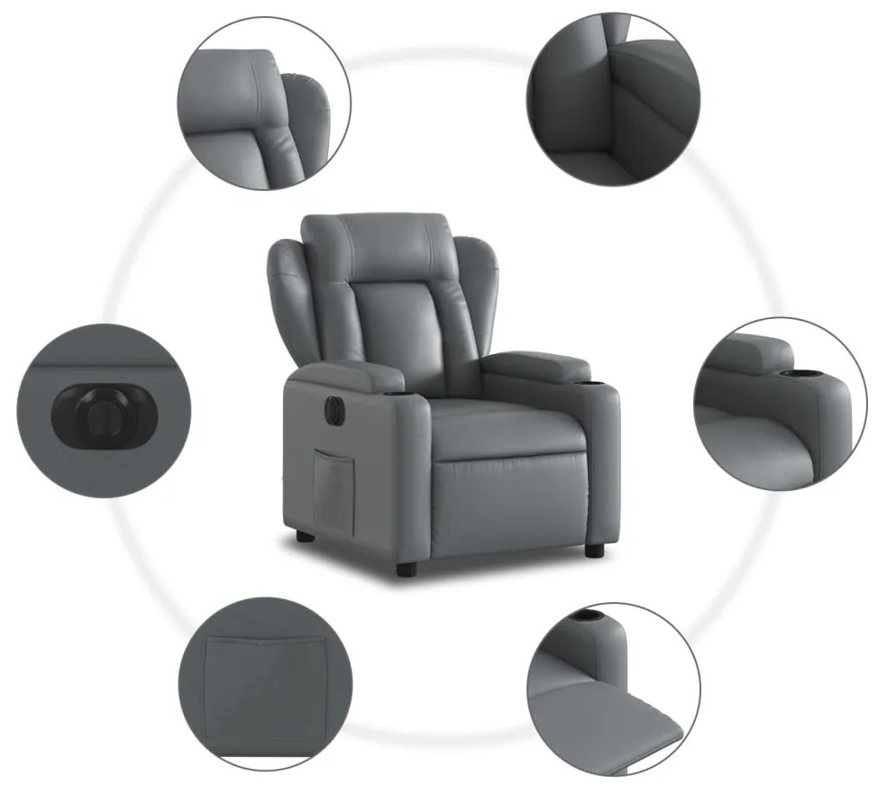 Poltrona reclinável elétrica couro artificial cinzento