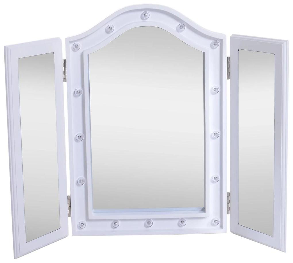 HOMCOM Espelho de Maquilhagem com Luz LED Dobrável Espelho Triplo de Mesa Presente Original para Mulher, 73x53,5x4,5cm |Aosom Portugal