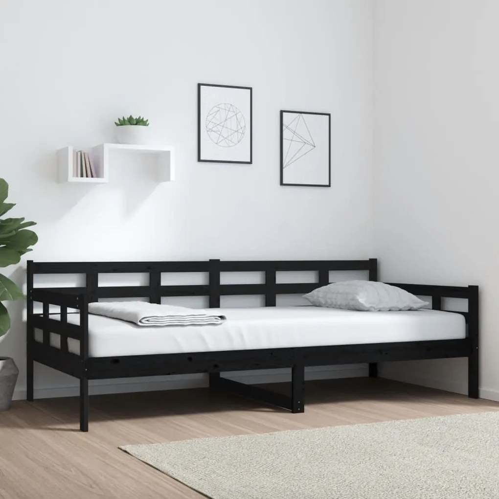 820361 vidaXL Sofá-cama 90x200 cm madeira de pinho maciça preto