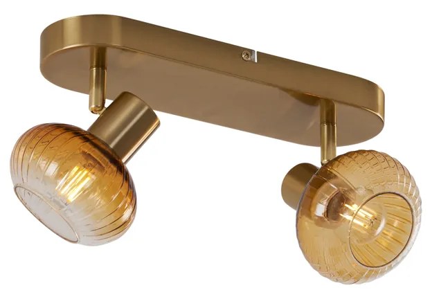 Candeeiro de teto redondo dourado com vidro âmbar 2 luzes - Teddy