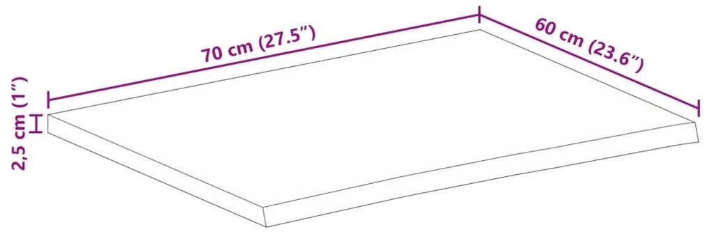 Tampo de mesa c/ borda viva 70x60x2,5 cm mangueira maciça