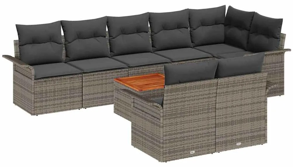 Conjunto de Sofá de Jardim de 9 Peças com Almofadas Cinza em Poliratta