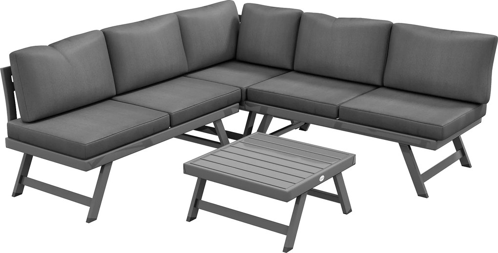 Conjunto de jardim de canto e conversível de 4 peças, com 2 bancos, 1 poltrona de canto e 1 mesa de centro