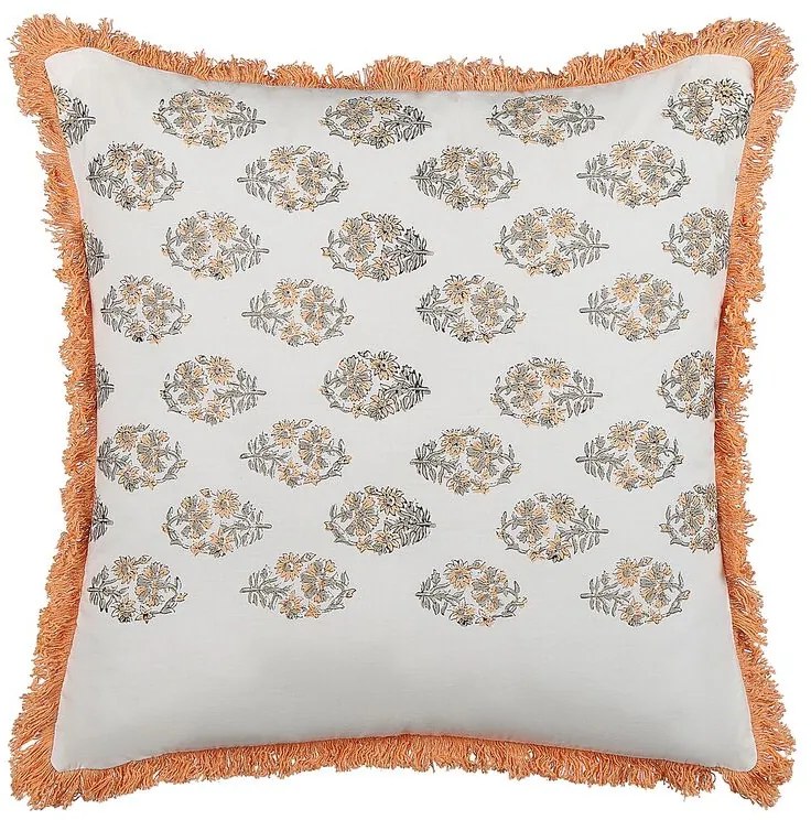 Almofada decorativa com padrão floral em algodão branco e laranja 45 x 45 cm SATIVUS Beliani
