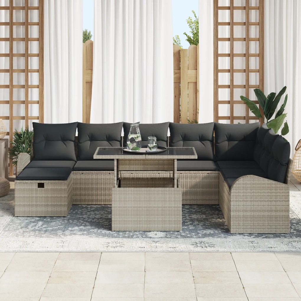 Conjunto de Sofás de Jardim vidaXL 9 peças com Almofadas Cinza Claro R