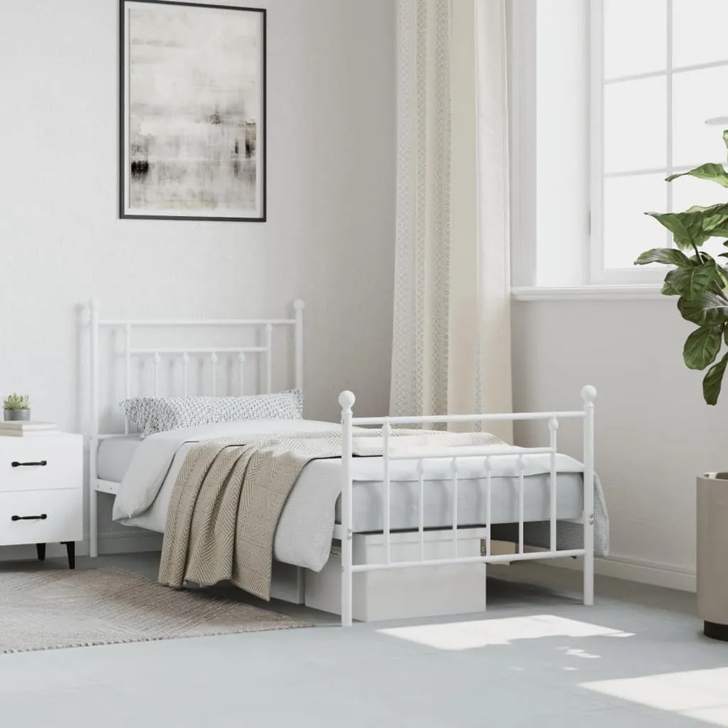 Estrutura de cama com cabeceira e pés 80x200 cm metal branco