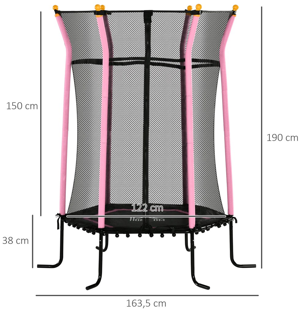 Trampolim para Crianças Cama Elástica Infantil com Rede de Segurança para Interiores e Exteriores Ø163,5x190 cm Rosa