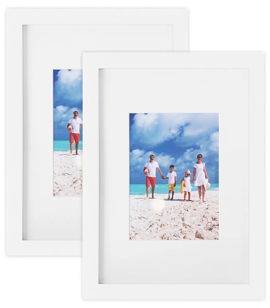 Conjunto de 2 porta-retratos SONGMICS, A4 (21 x 29,7 cm) sem base, 5 x 7 polegadas (13 x 18 cm) com base, frente de vidro, casa e escritório, porta-retratos de MDF branco RPF04WT