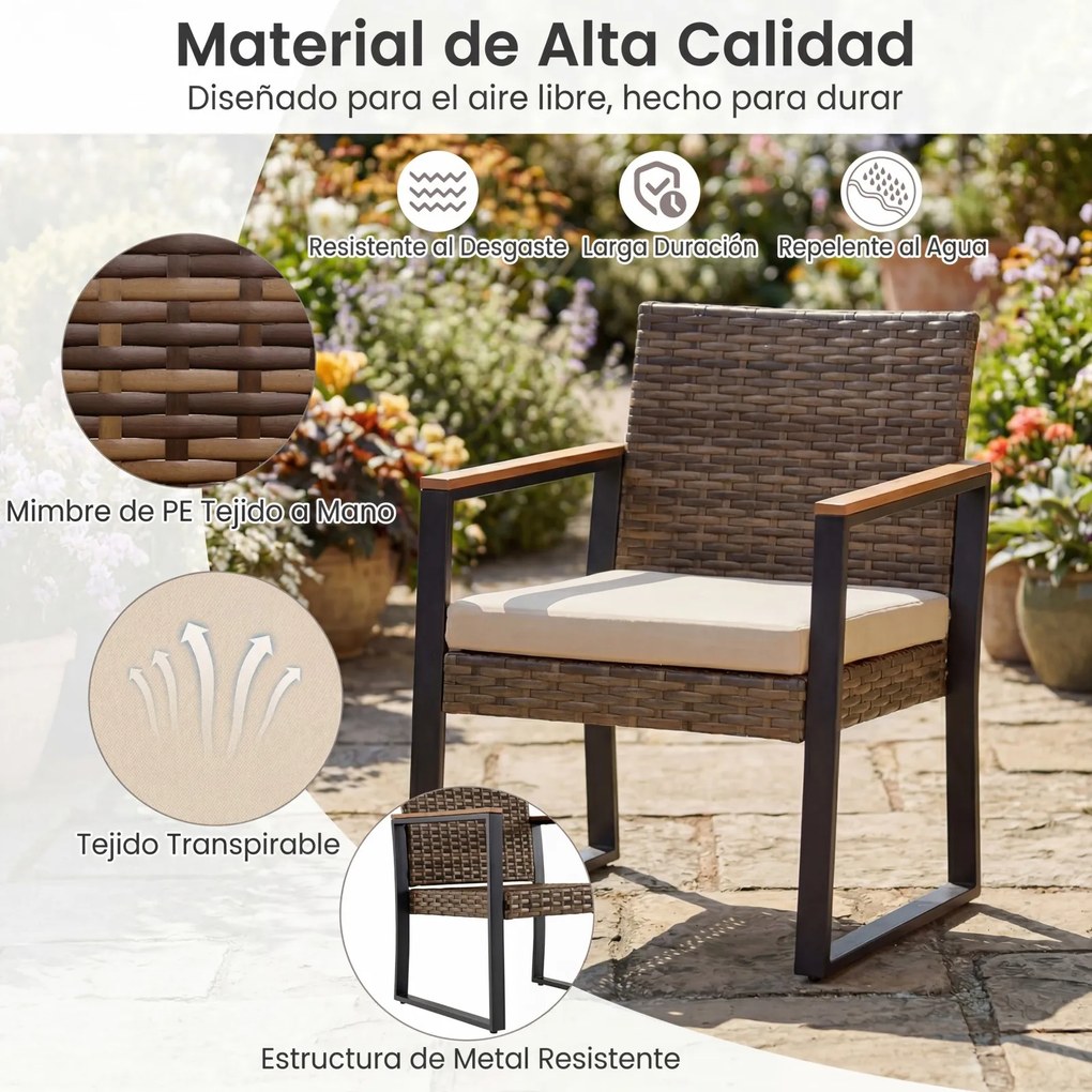 Conjunto de Mesa e 2 Cadeiras de Jardim, 40 x 40 x 40 cm, Design Ergonómico, Bege / Castanho / Preto