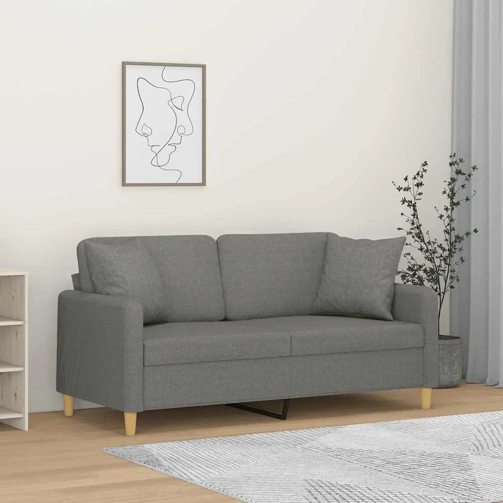 vidaXL Sofá 2 lugares + almofadas/almofadões 140cm tecido cinza-escuro