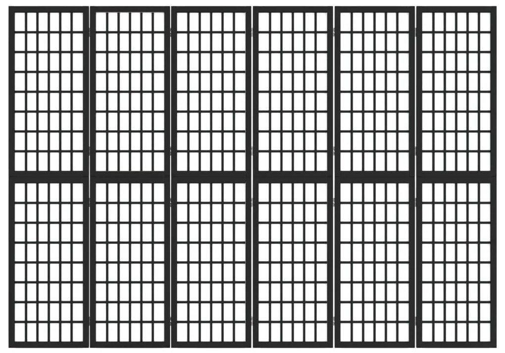 Biombo dobrável com 6 painéis estilo japonês 240x170 cm preto