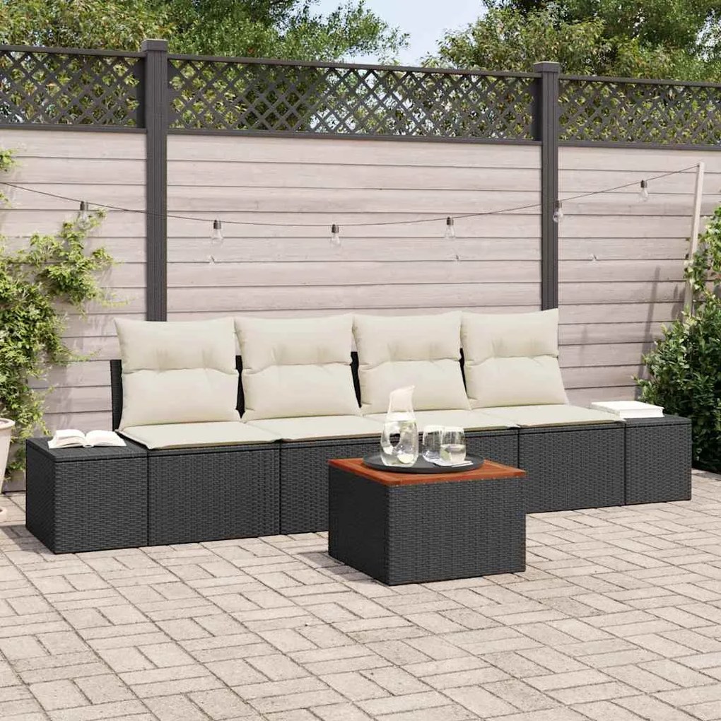 vidaXL Conjunto de Sofá de Jardim 5 pcs Preto e Creme vime PE