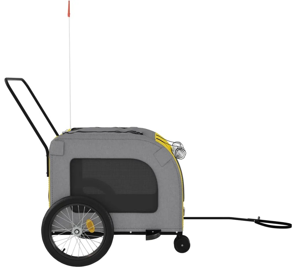 Reboque bicicleta p/ animais tecido oxford/ferro amarelo/cinza