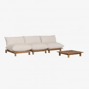 Sofá De Jardim Modular Reclinável De 3 Peças Com Mesa De Centro Em Madeira De Acácia Brina Crema - Sklum