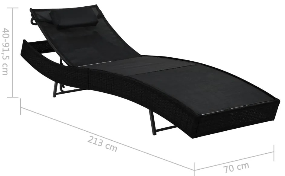 Espreguiçadeira com almofada vime PE preto
