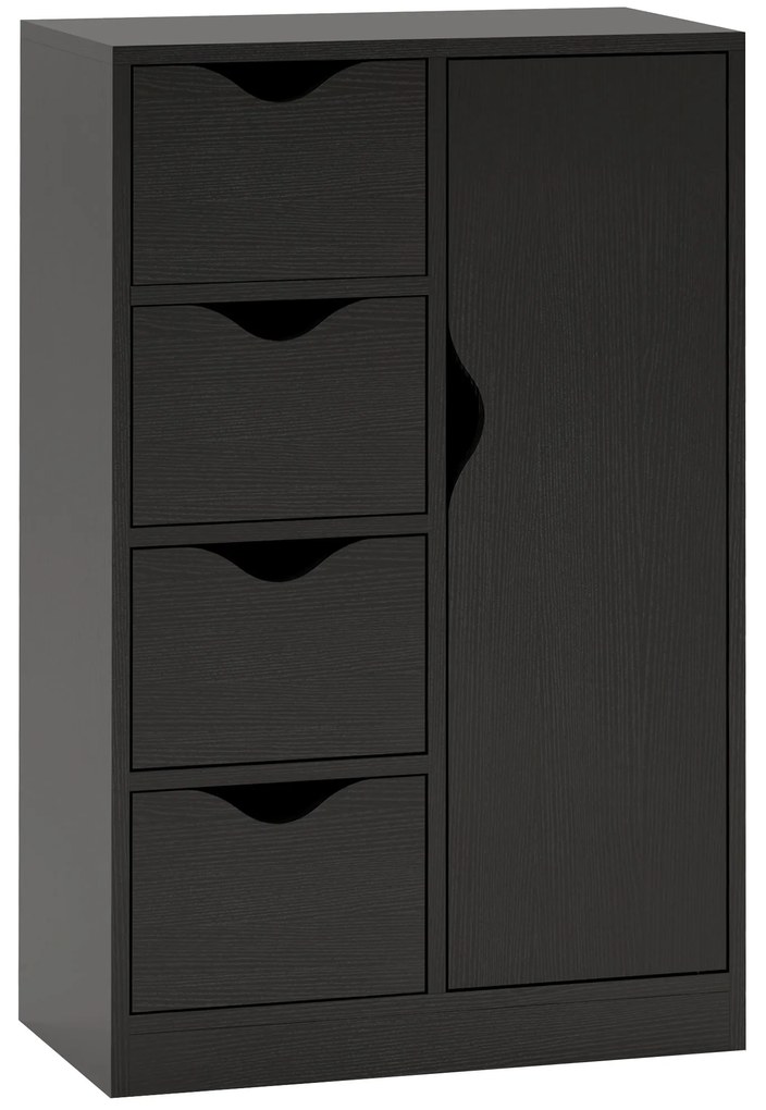 HOMCOM Móvel de armazenamento buffet cômoda 1 armário e 4 gavetas, em madeira, para sala, cozinha, entrada, sala de jantar, preto | Aosom Portugal