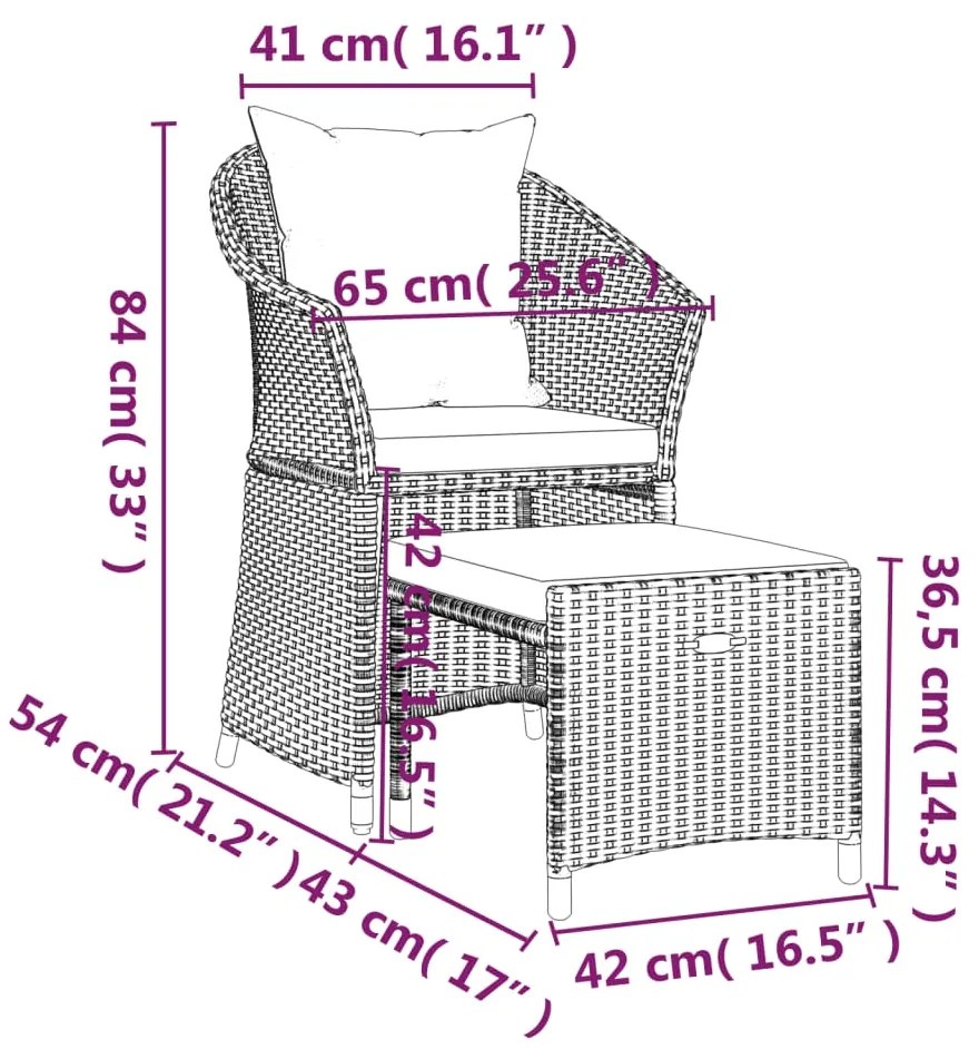 2 pcs conjunto lounge de jardim c/ almofadões vime PE cinzento
