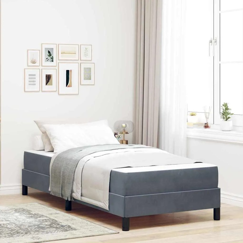vidaXL Cama Box com colchão Cinza Escuro 100 x 220 cm tecido