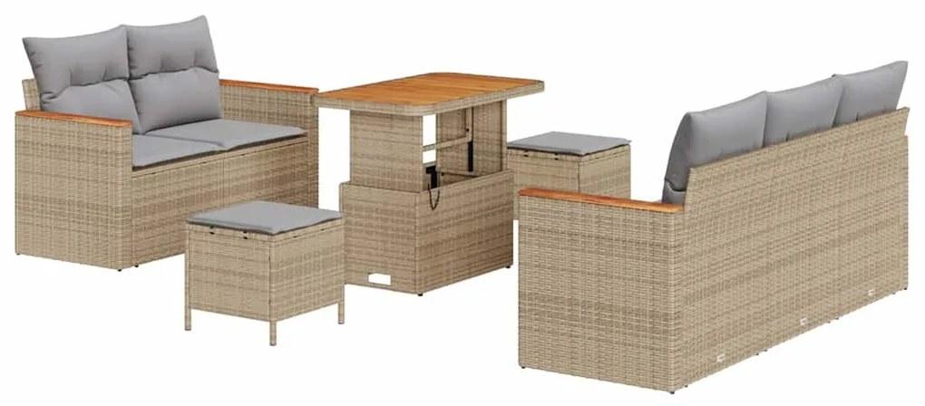 Conjunto de Sofá de Jardim vidaXL de 8 Peças com Almofadas Bege Rattan