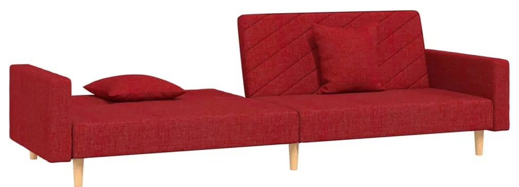 Sofá-cama 2 lugares com duas almofadas tecido vermelho tinto