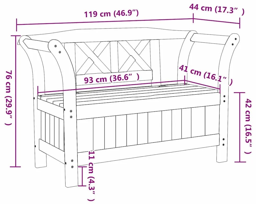 Banco de Armazenamento Para Jardim Acácia 119x76x44 cm Madeira Sólida
