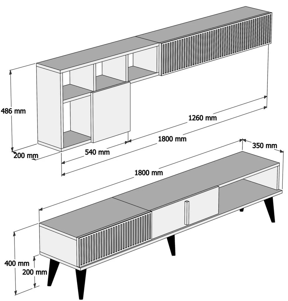 Móvel TV Milan – Nogueira e Preto – 180 x 40 x 35 cm
