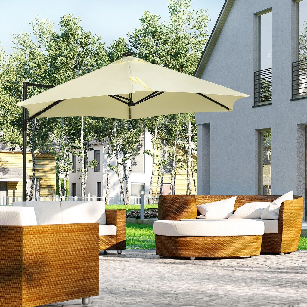 Chapéu de Sol Excêntrico Ø256x248 cm com Luzes LED Solar Mastro Girató