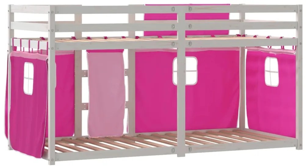 Beliche com cortinas 90x200 cm madeira de pinho maciça rosa