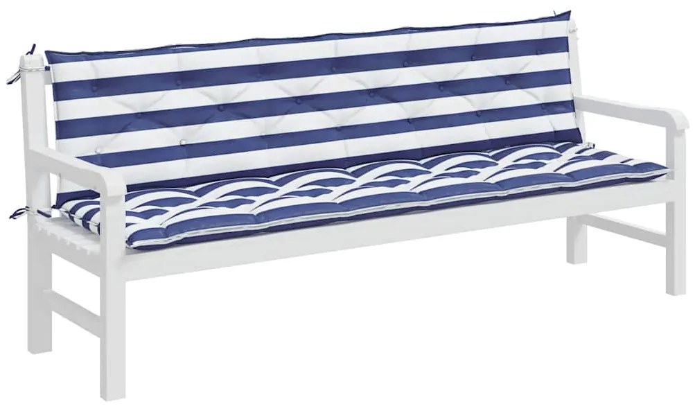 Almofadões p/ banco jardim 2 pcs 200x50x7 cm tecido azul/branco